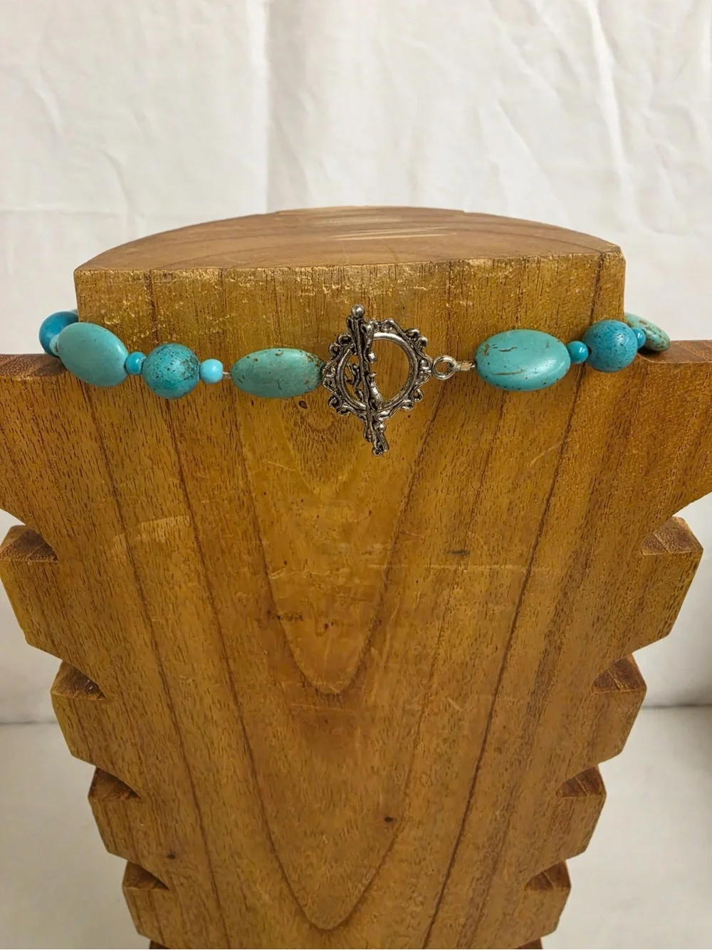 Handmade Turquoise Blue Beaded Necklace Toggle Clasp Boho Southwest New